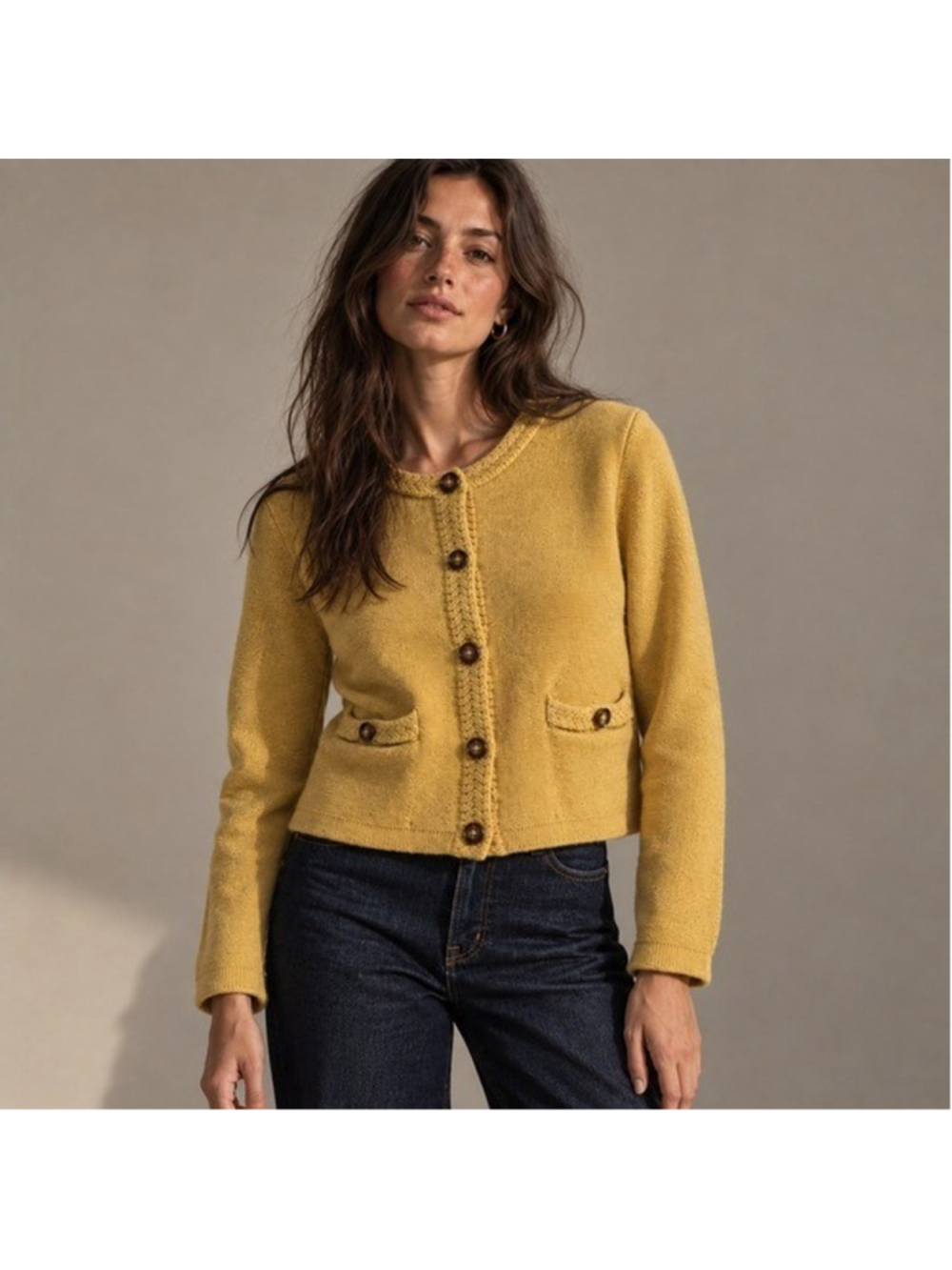 J.Crew Cotton Lady Jacket Cardigan Sweater Marigold Yellow Sz M